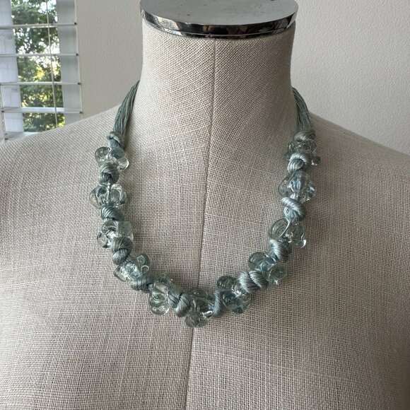 Baby Blue Aquamarine Single Strand Chunky Glass Bead Statement Necklace FRANCE - Picture 2 of 7